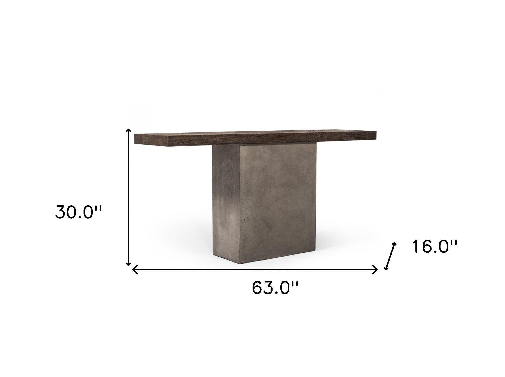 63" Gray and Brown Oak and Concrete Console Table