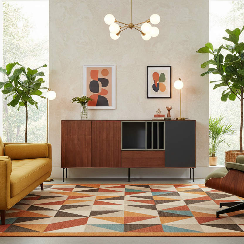 71" Brown and Gray Mid-Century Buffet