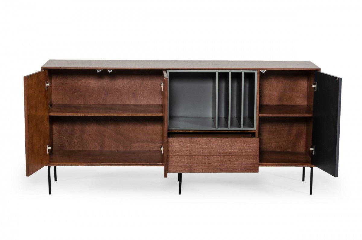 71" Brown and Gray Mid-Century Buffet