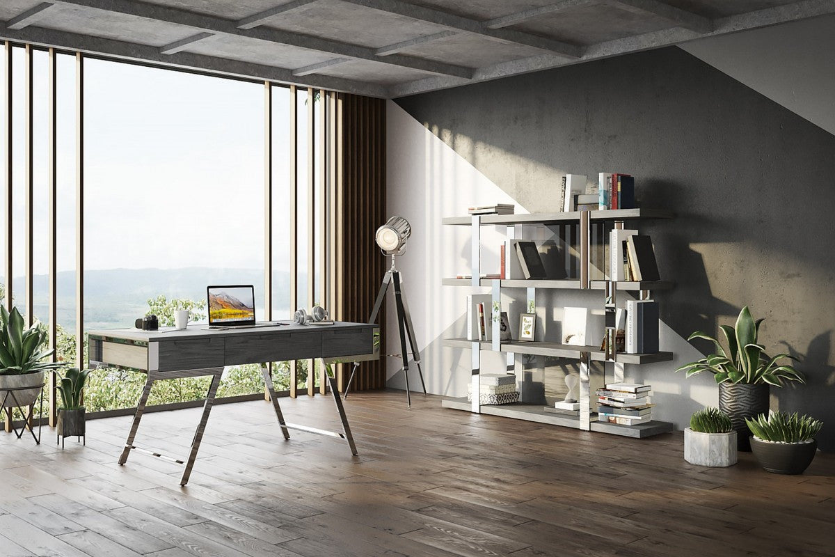 63" Gray and Chrome Writing Desk