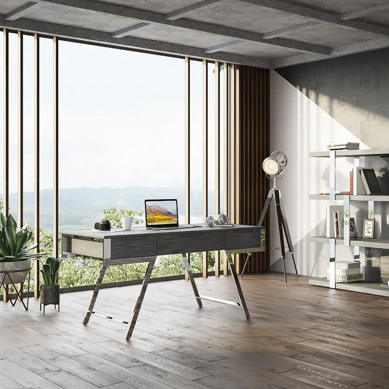 63" Gray and Chrome Writing Desk