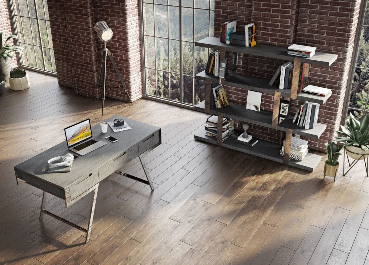 63" Gray and Chrome Writing Desk