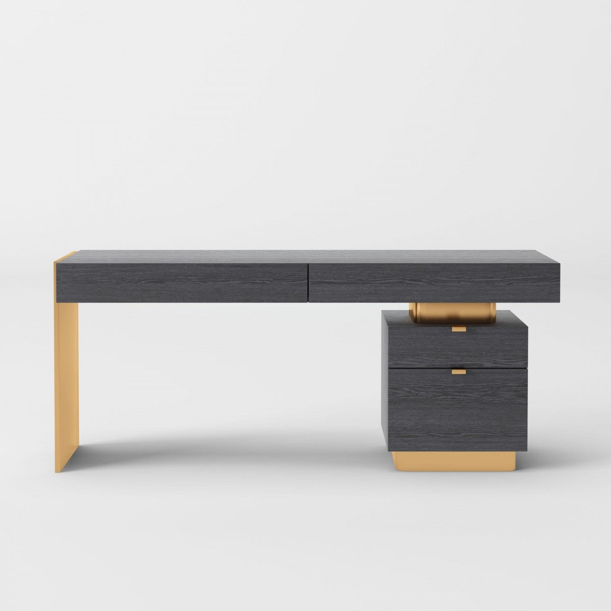 63" Gray and Gold Metal 4-Drawer Desk