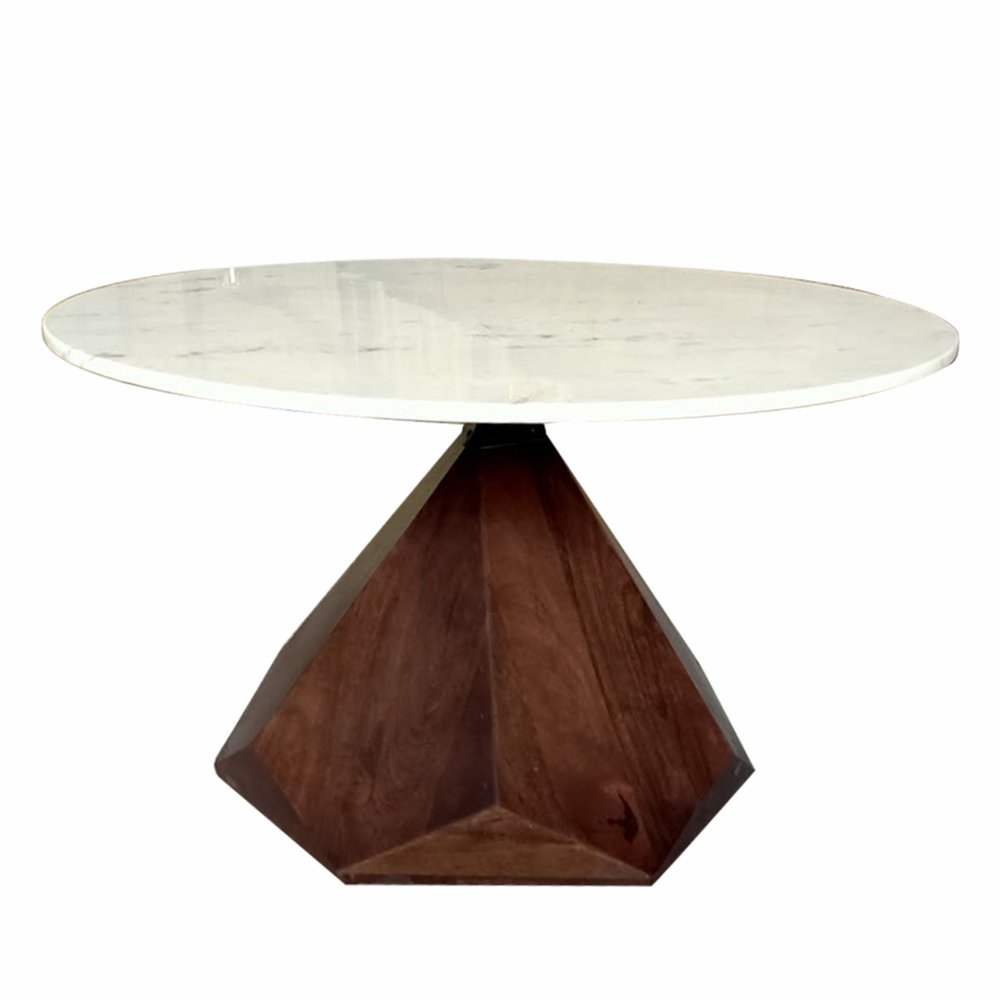32" Brown and White Wood and Marble Geo Coffee Table