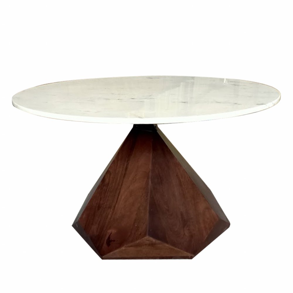 32" Brown and White Wood and Marble Geo Coffee Table