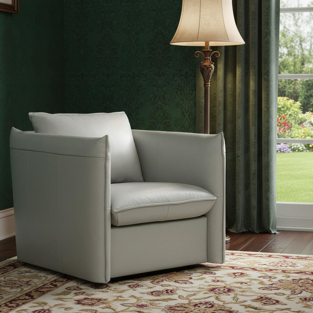 36" Leather Cushion Back Swivel Club Chair