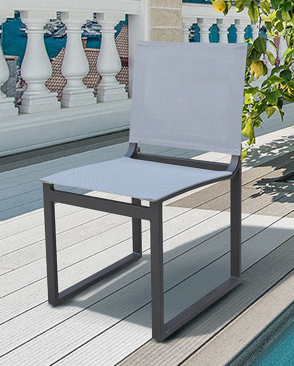 19" Set Of Two Gray and Black Outdoor Dining Chair