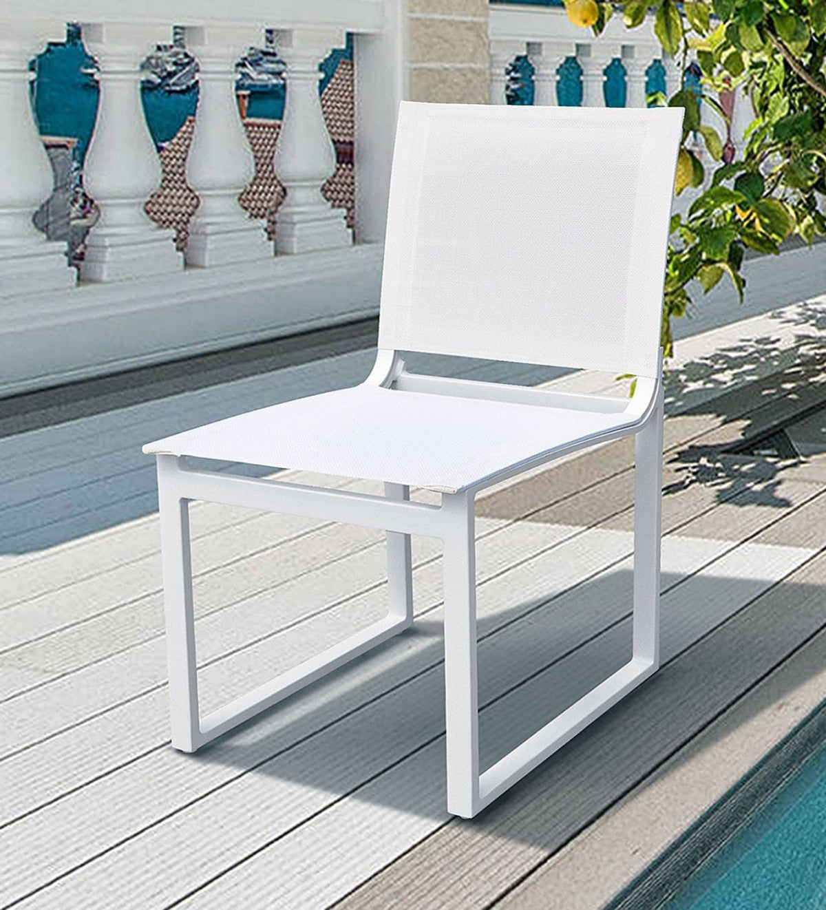 19" Set Of Two White Outdoor Dining Chair