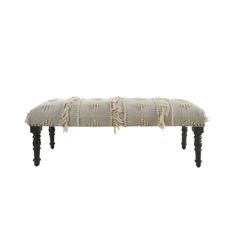 47" Cream Textured Cotton Coastal Bench