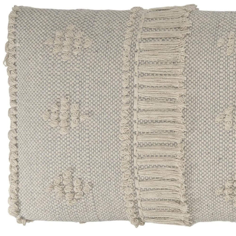 47" Cream Textured Cotton Coastal Bench