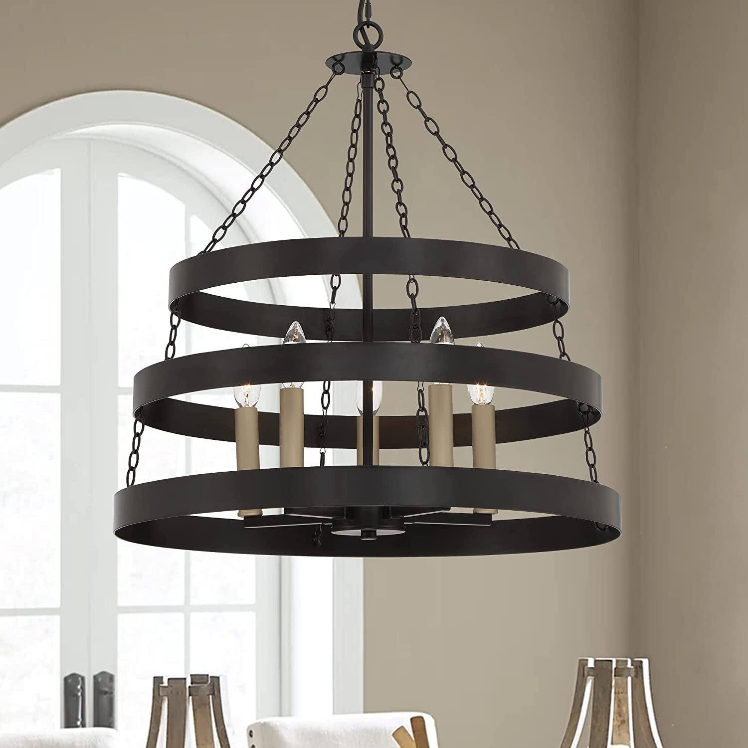 22" Black Ring Caged Chandelier