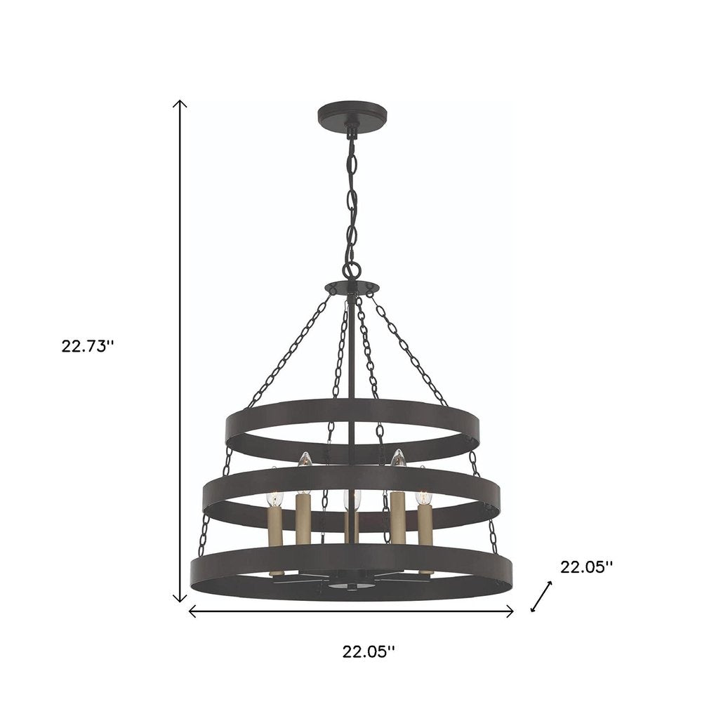 22" Black Ring Caged Chandelier
