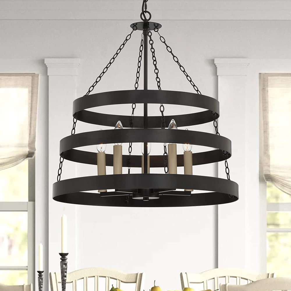 22" Black Ring Caged Chandelier