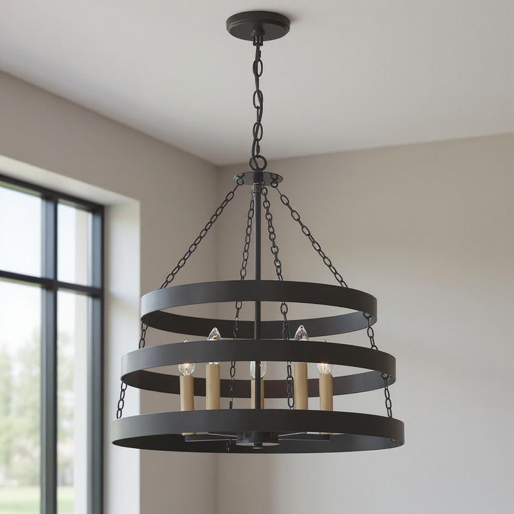 22" Black Ring Caged Chandelier