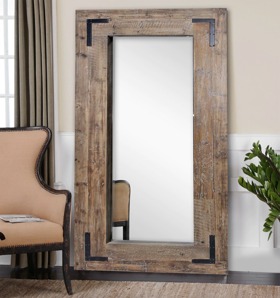 75" Brown Wood Leaning Accent Mirror