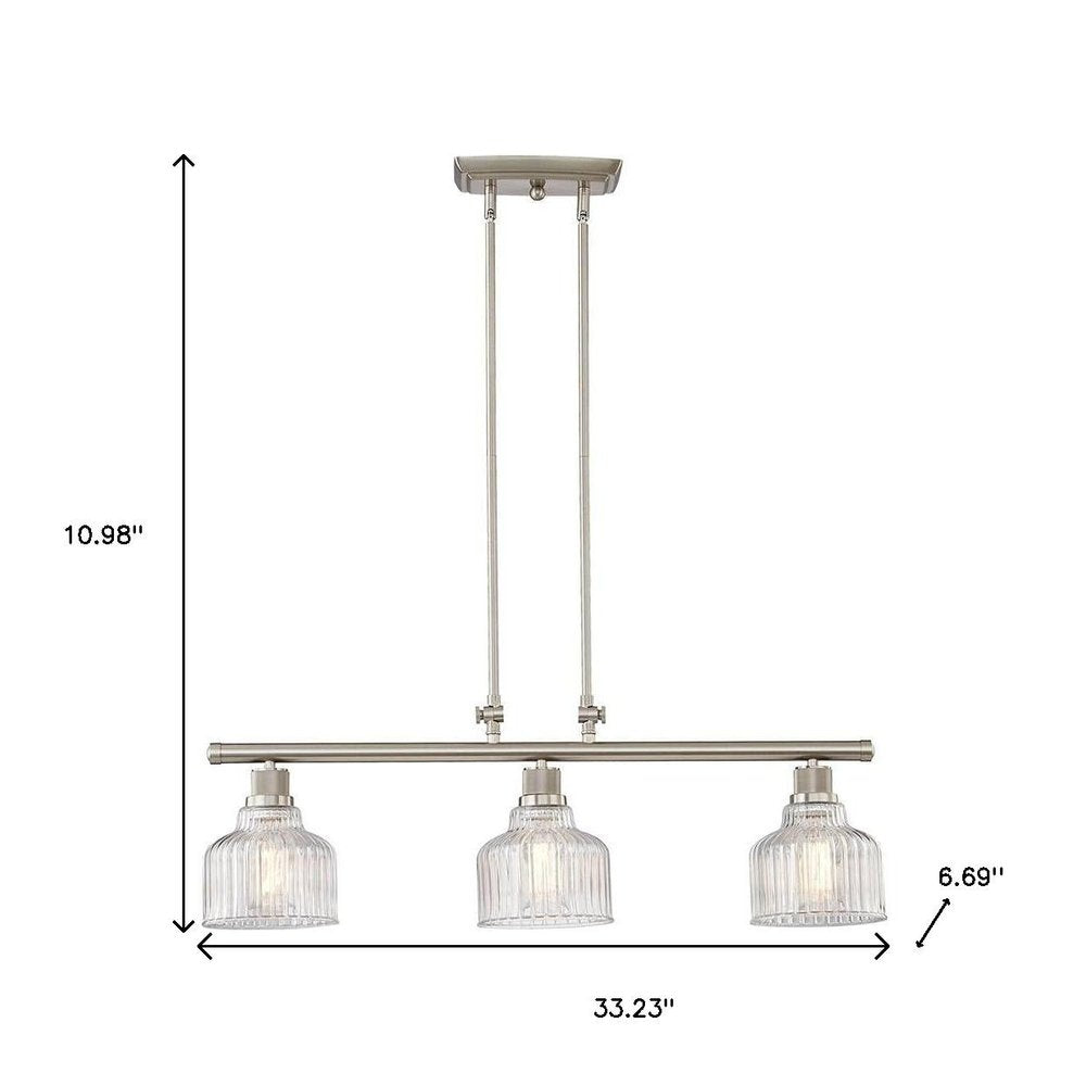 33" Nickel and Clear Glass Three Light Island Chandelier