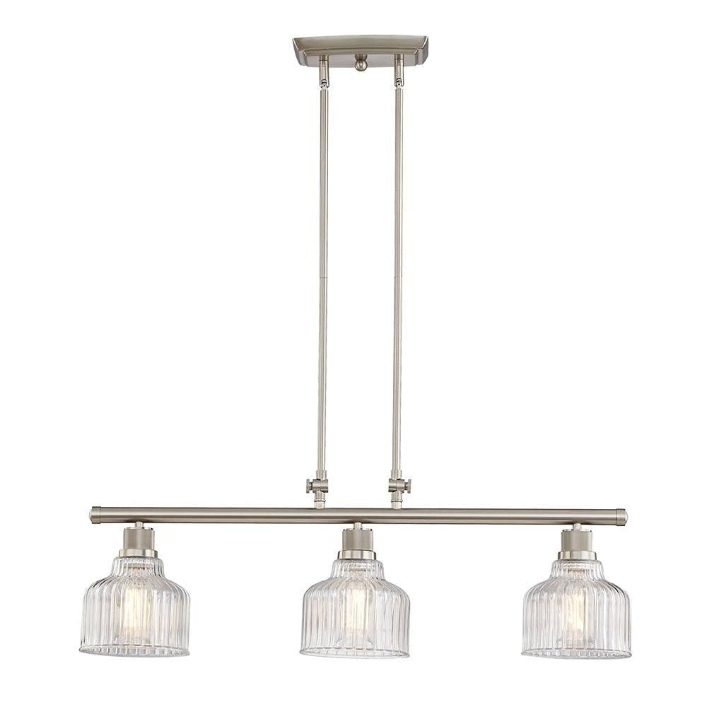 33" Nickel and Clear Glass Three Light Island Chandelier