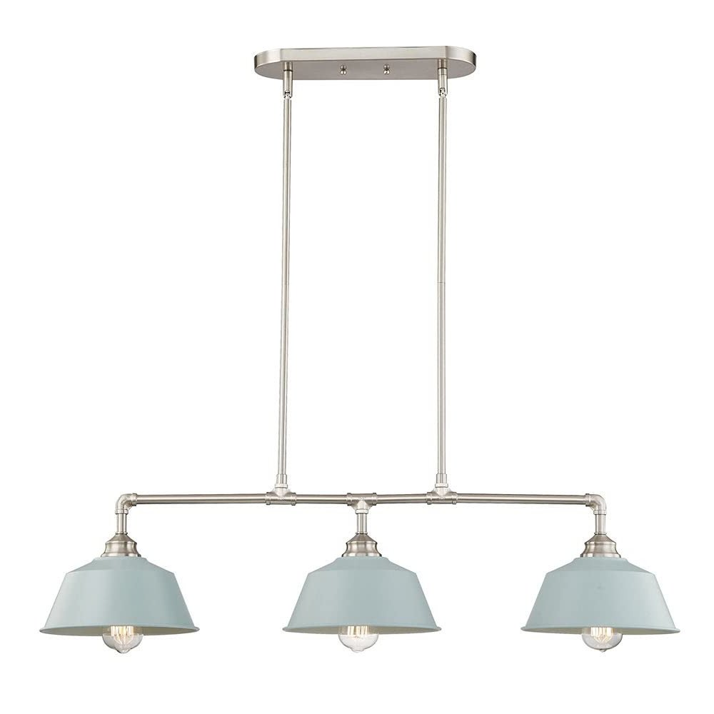 39" Light Blue and Nickel Three Light Island Chandelier