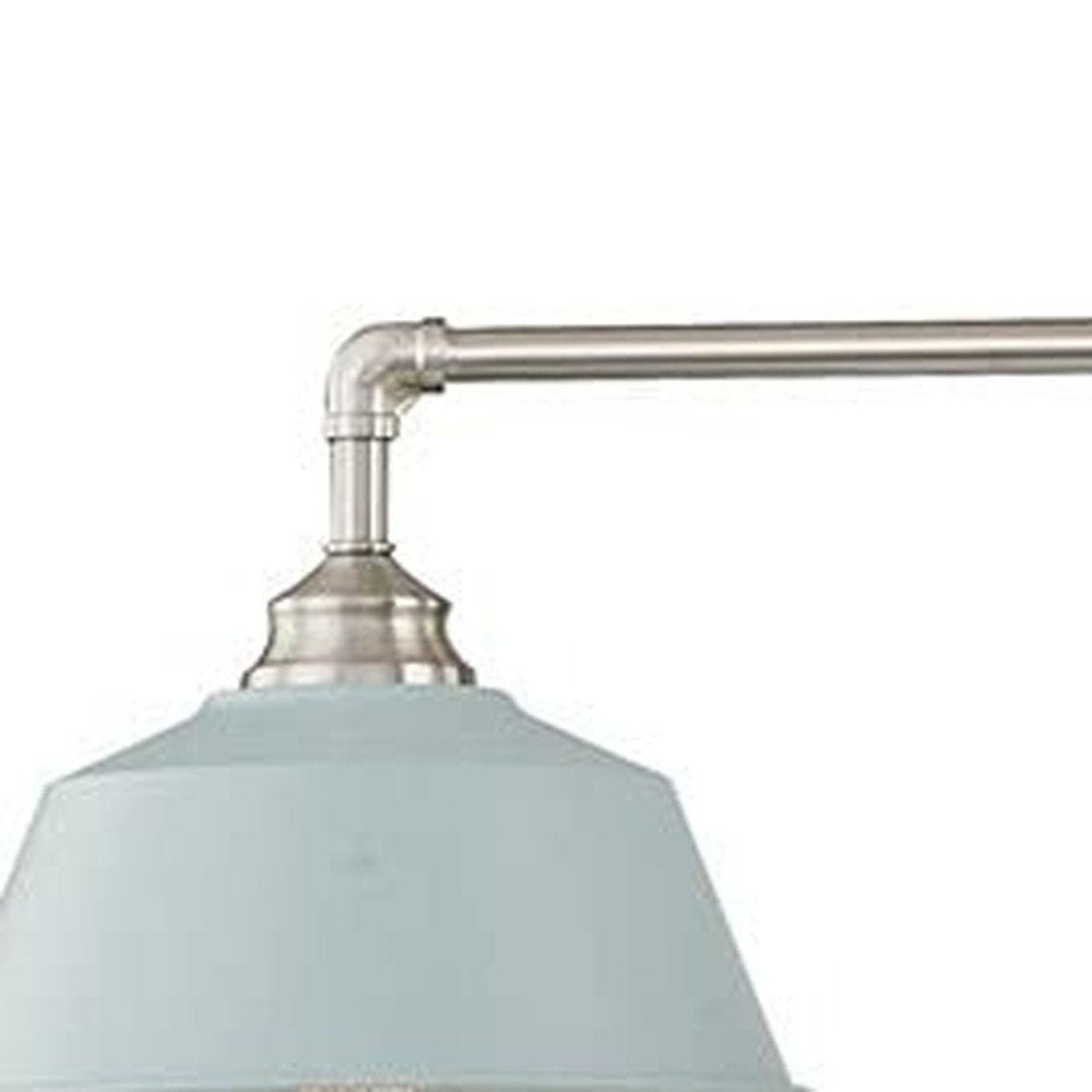 39" Light Blue and Nickel Three Light Island Chandelier