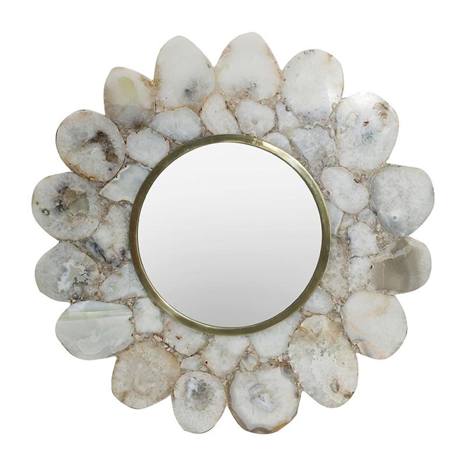 30" White and Gold Scallop Stone Accent Mirror