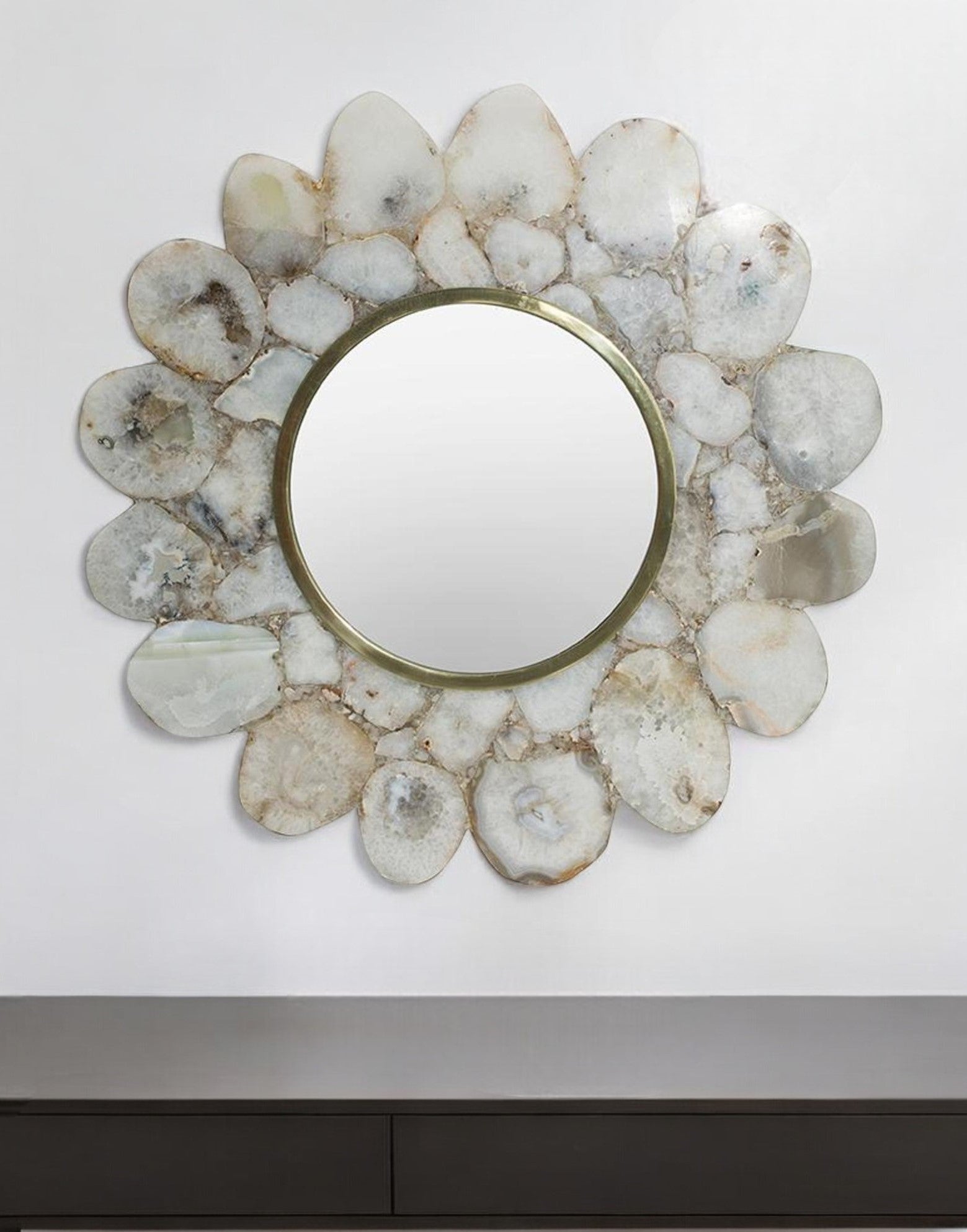 30" White and Gold Scallop Stone Accent Mirror