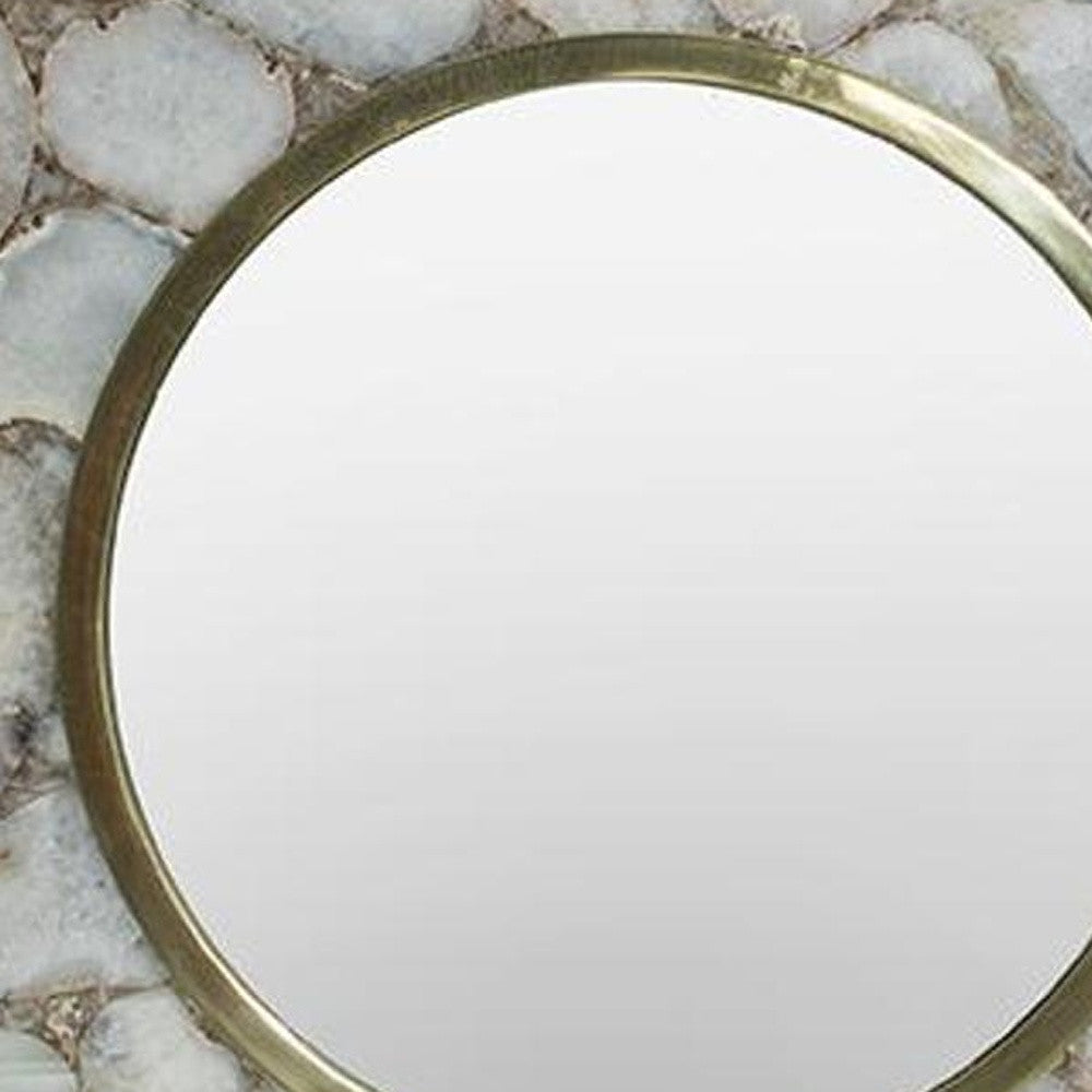 30" White and Gold Scallop Stone Accent Mirror