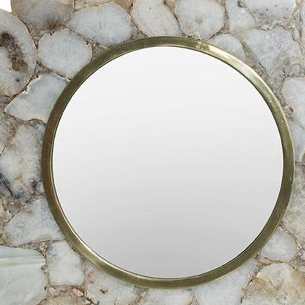 30" White and Gold Scallop Stone Accent Mirror