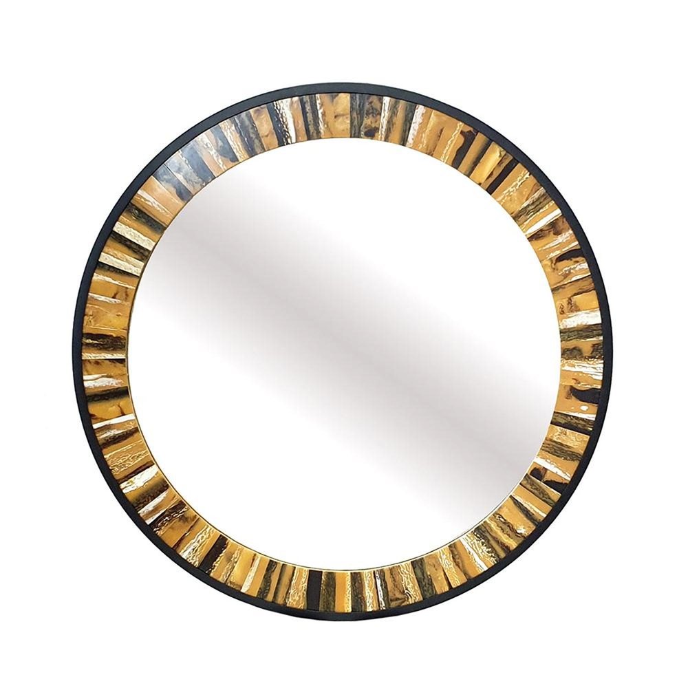32" Brown and Black Faux Stone Round Mirror