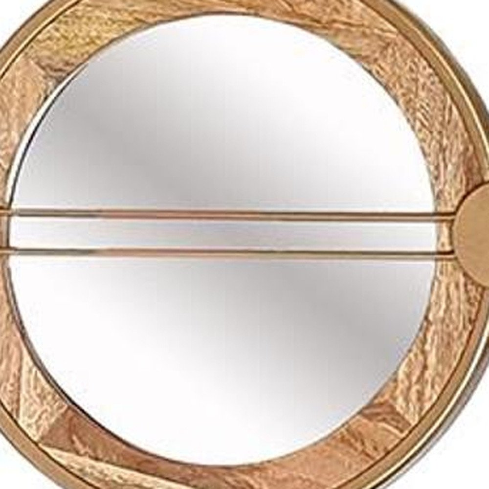 40" Brown and Gold Metal and Wood Rings Mirror