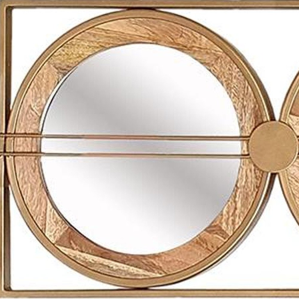 40" Brown and Gold Metal and Wood Rings Mirror