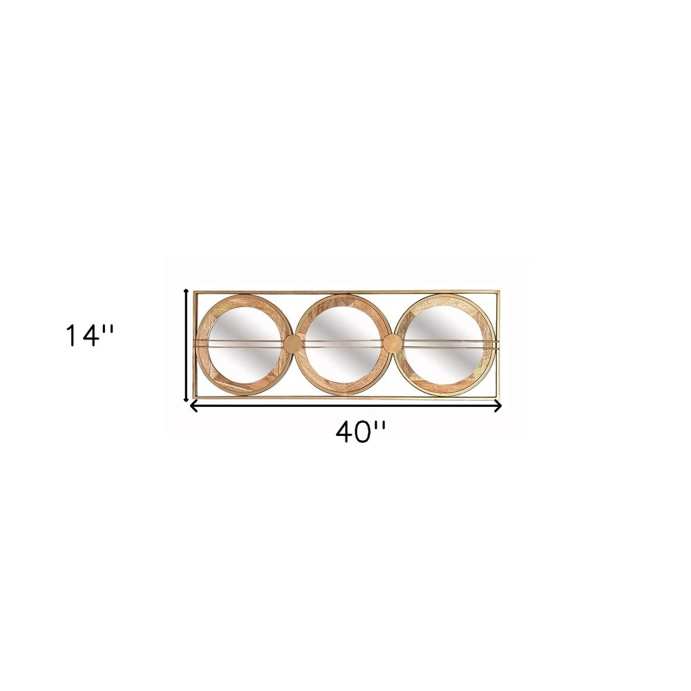 40" Brown and Gold Metal and Wood Rings Mirror