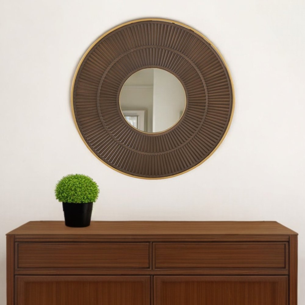 32" Brown and Gold Round Industrial Mirror