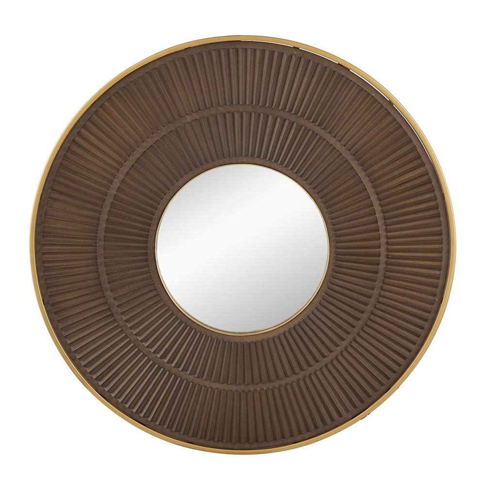 32" Brown and Gold Round Industrial Mirror