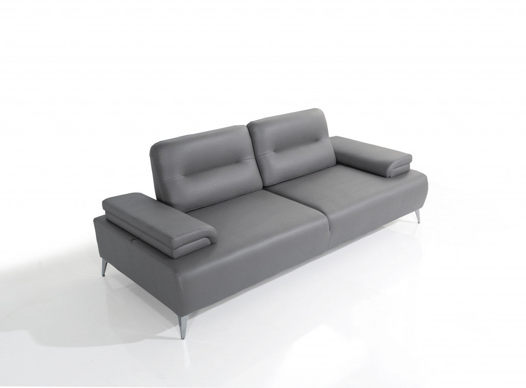 89" Gray Leather Convertible Sofa