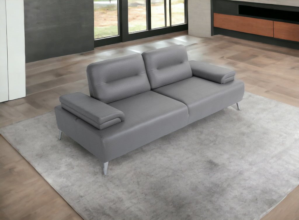 89" Gray Leather Convertible Sofa