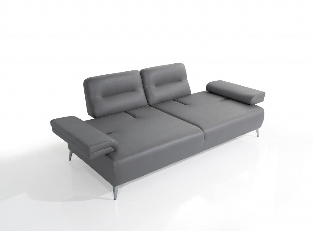 89" Gray Leather Convertible Sofa