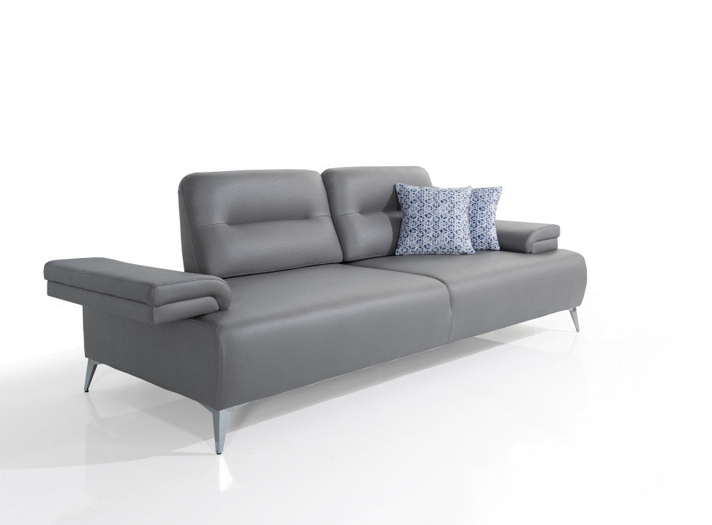 89" Gray Leather Convertible Sofa