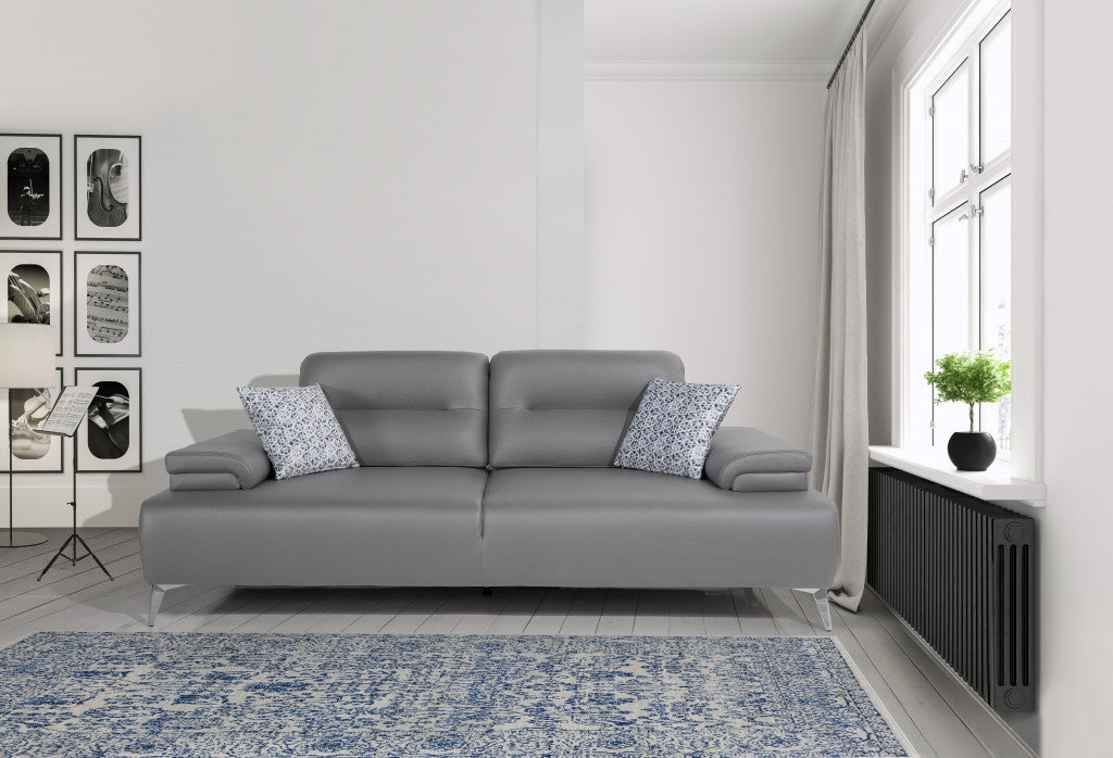 89" Gray Leather Convertible Sofa