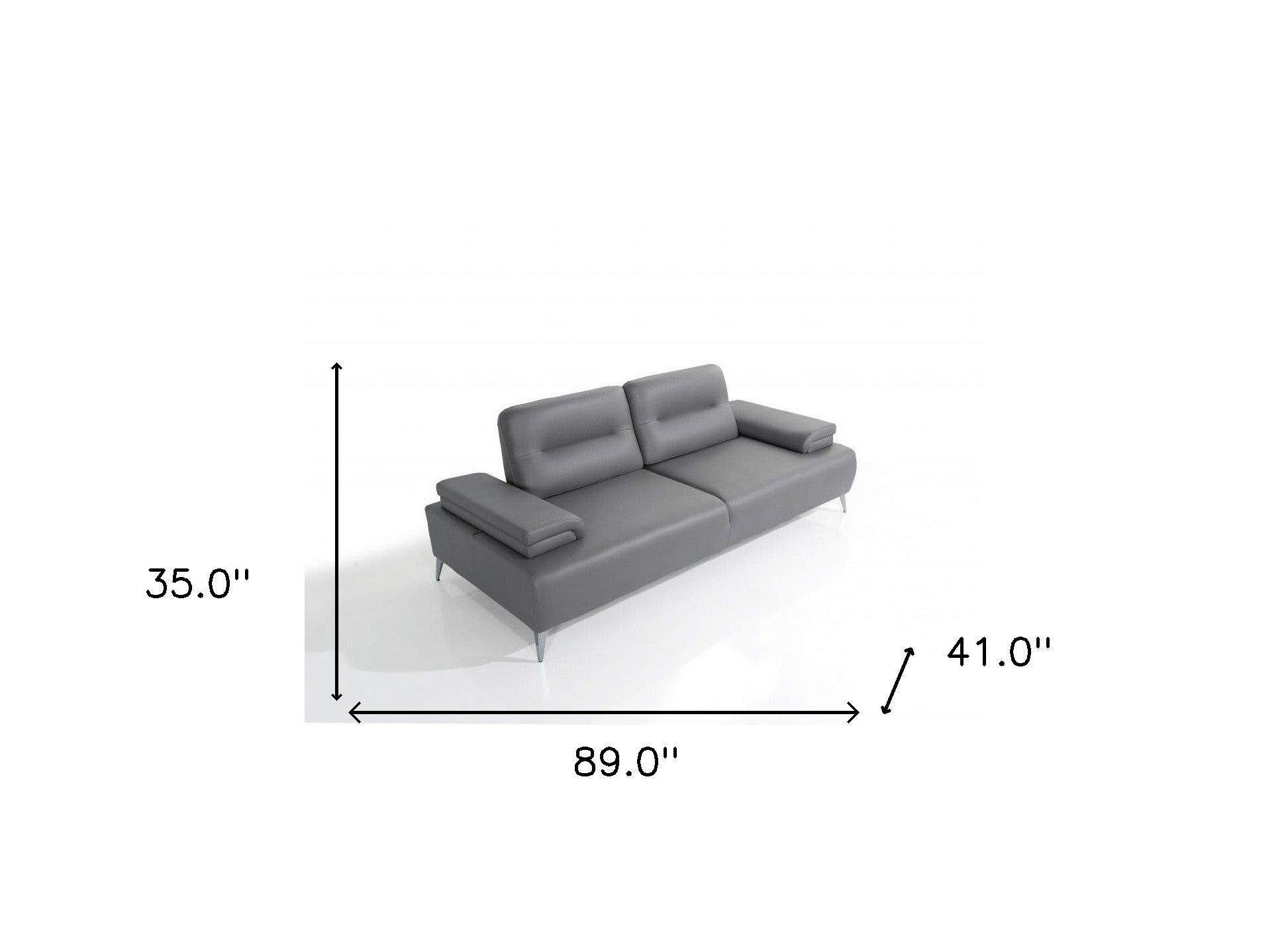 89" Gray Leather Convertible Sofa