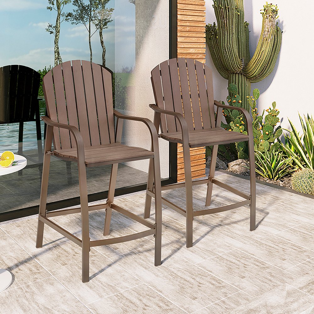 Set of Two 48" Brown Adirondack Outdoor Bar Chair