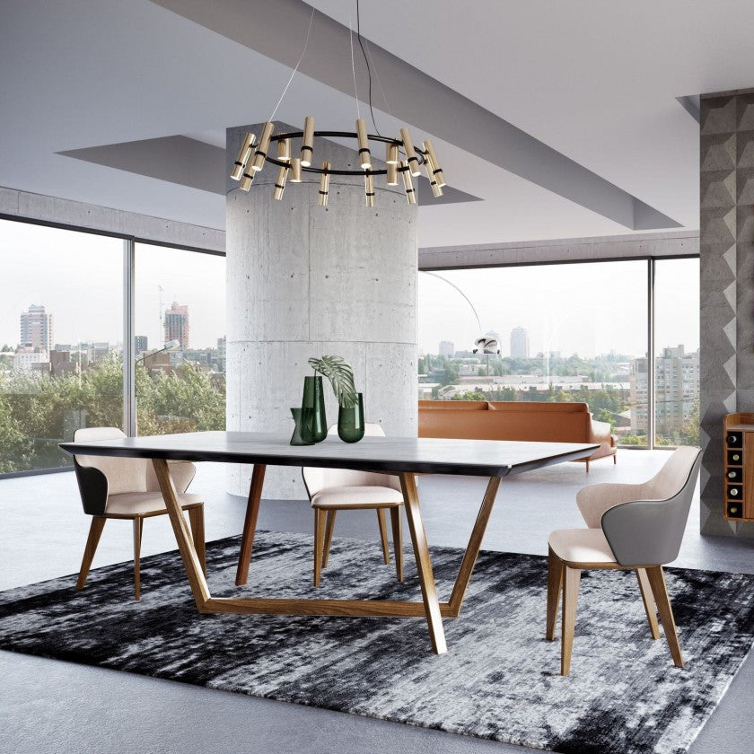 91" White And Brown Wood and Stone Top Dining Table