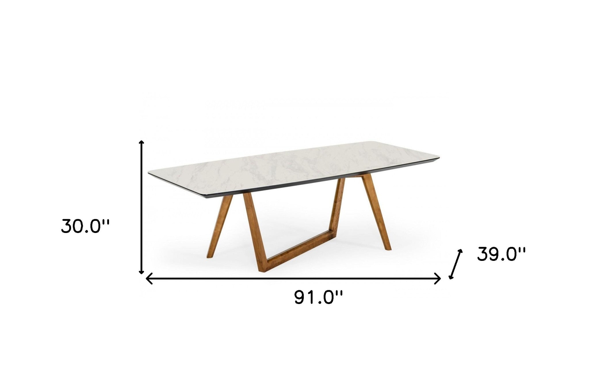 91" White And Brow Wood and Stone Top Dining Table