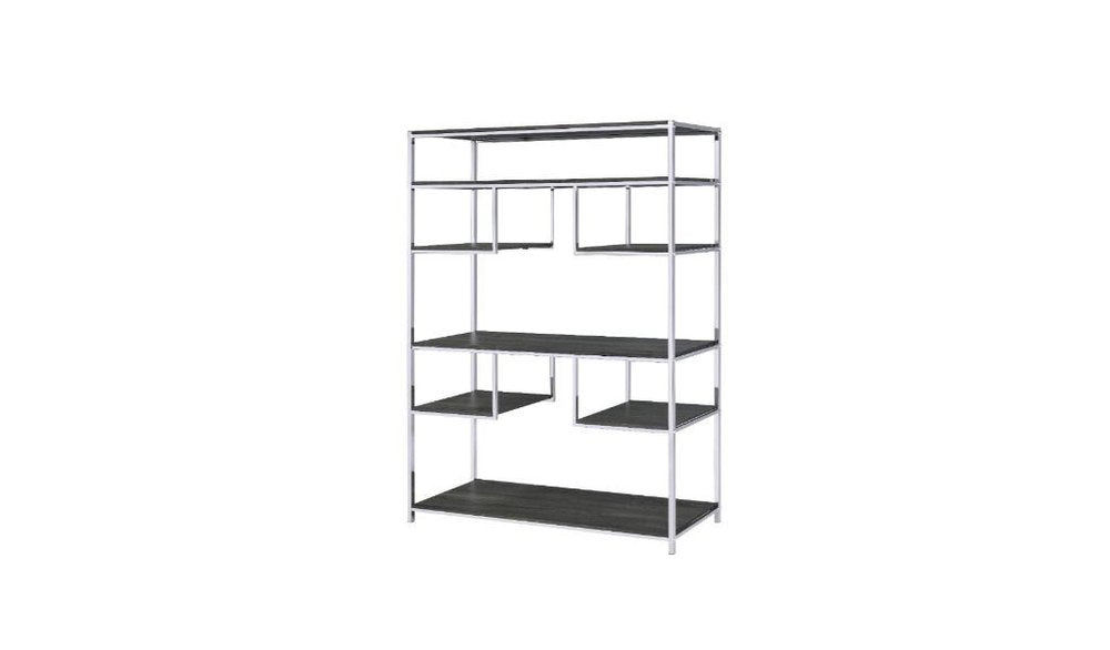 49" Gray and Silver Metal Industrial Bookcase