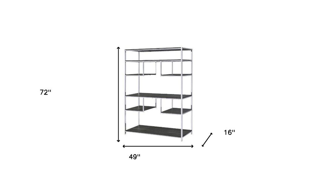 49" Gray and Silver Metal Industrial Bookcase