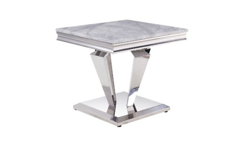 24" Silver and Gray Pedestal End Table