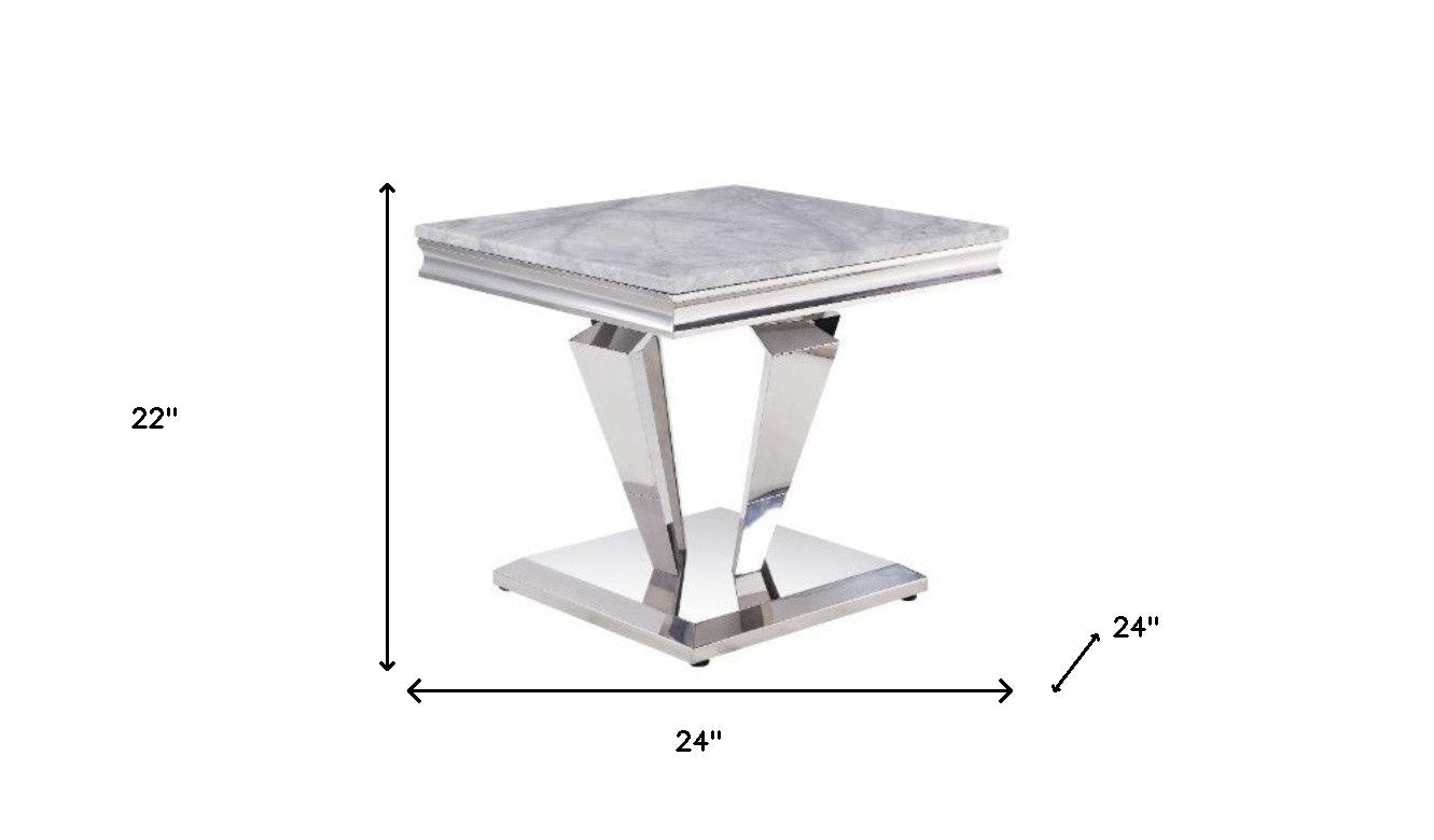 24" Silver and Gray Pedestal End Table