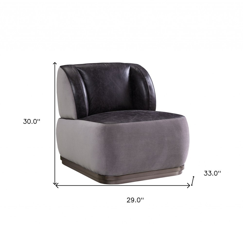 29" Gray and Black Velvet and Leather Slipper Chiar