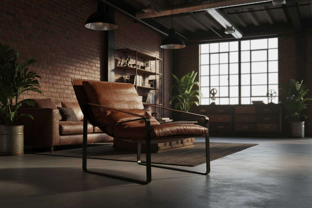 27" Chocolate and Steel Blue Top Grain Leather Lounge Chair