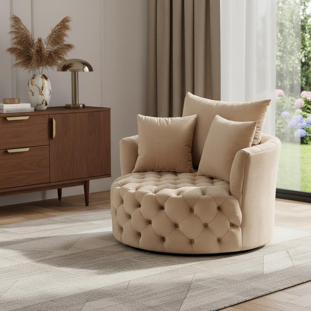 43" Velvet Tufted Swivel Pad Chair