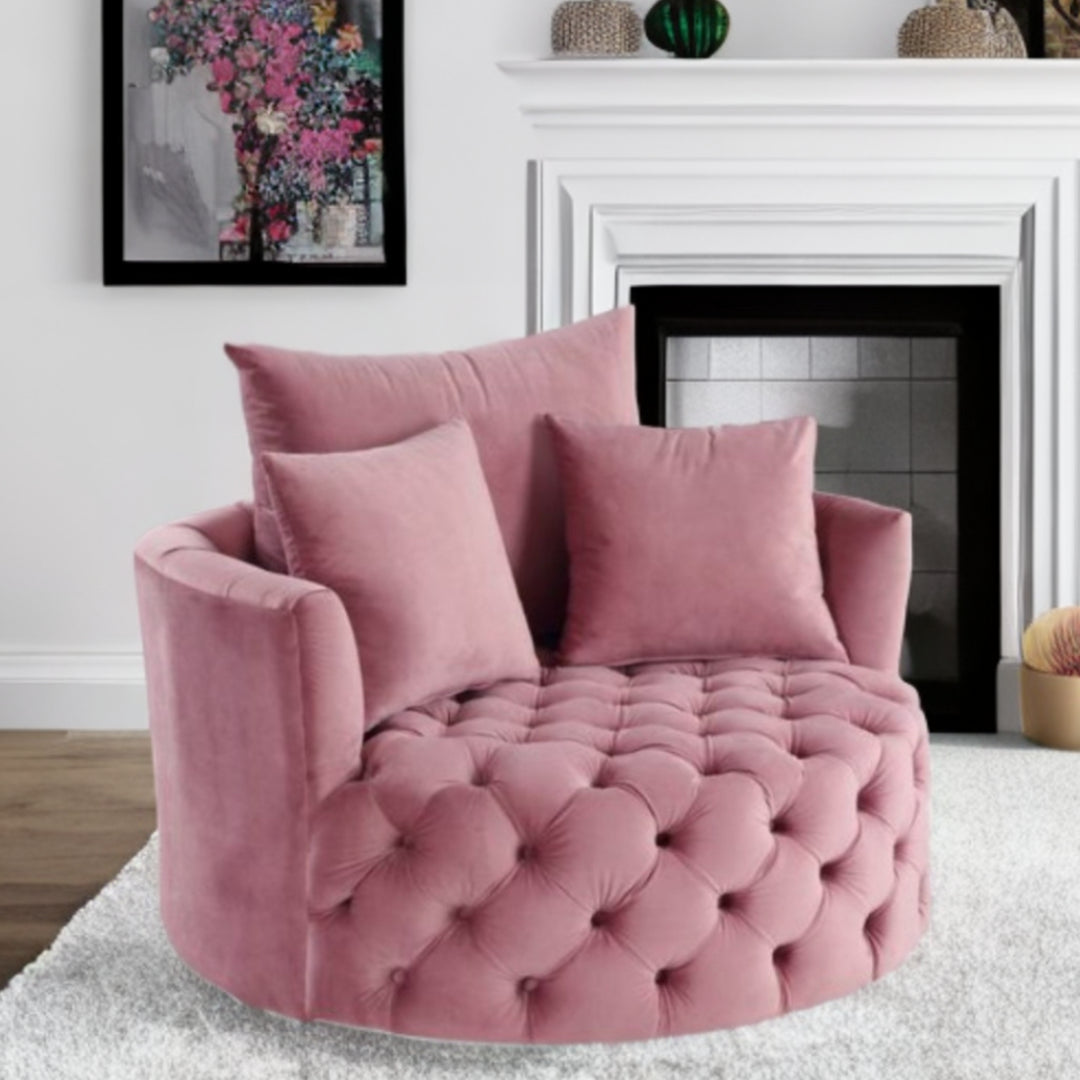 43" Velvet Tufted Swivel Pad Chair